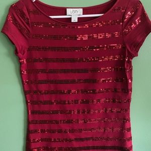 Ann Taylor Loft Red Sequined Top.  Size XS. NWOT.